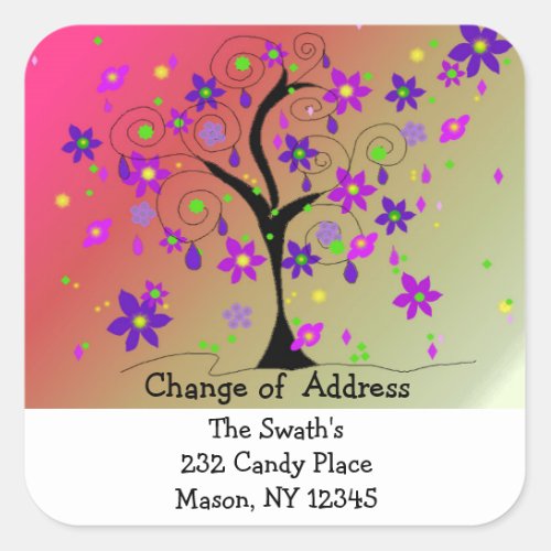 Whimsical Tree Change of Address Square Sticker