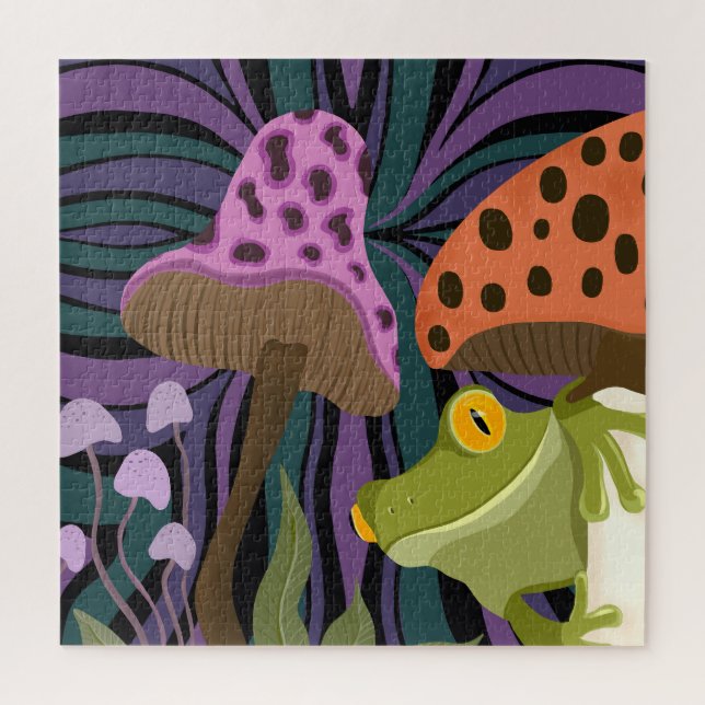Whimsical Tree Frog And Mushrooms Jigsaw Puzzle (Vertical)