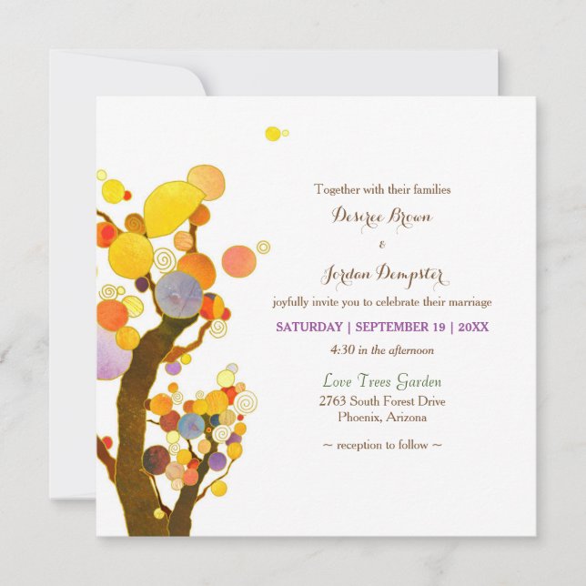 Whimsical Tree Illustration Wedding Invitation (Front)