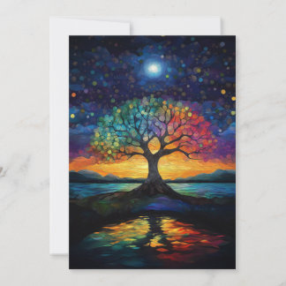Whimsical Tree of Life Abstract Blue Rainbow Invitation