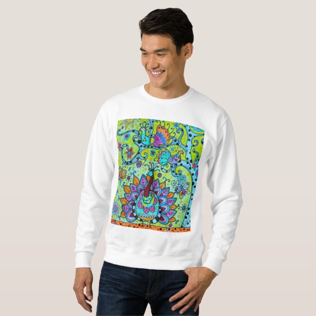 WHIMSICAL TREE OF LIFE BIRDS PAINTING SWEATSHIRT (Front Full)