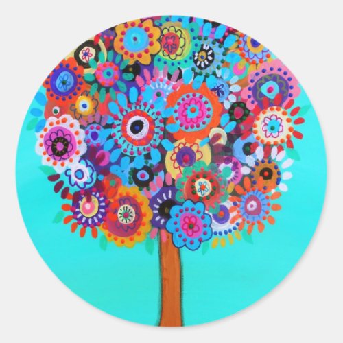 WHIMSICAL TREE OF LIFE BY PRISARTS CLASSIC ROUND STICKER