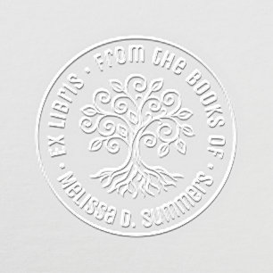 Whimsical Tree of Life Custom Round Bookplate Embosser