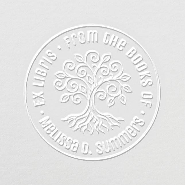 Whimsical Tree of Life Custom Round Bookplate Embosser (Design)