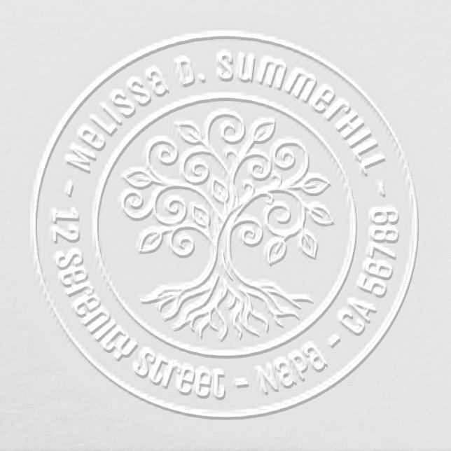 Whimsical Tree of Life Custom Round Return Address Embosser (Design)