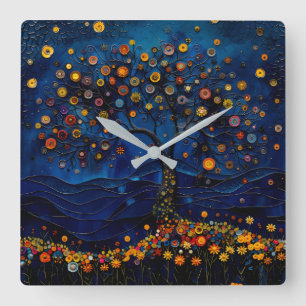 Whimsical Tree of Life Night Sky Wall Clock 