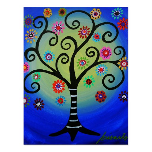 Whimsical Tree of Life Painting Postcard | Zazzle