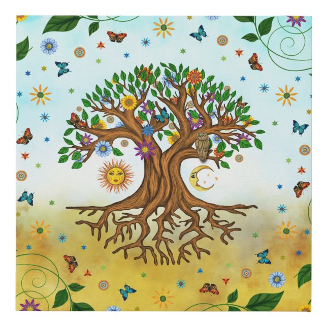 Whimsical Tree of Life - Yggdrasil Faux Canvas Print (Front)