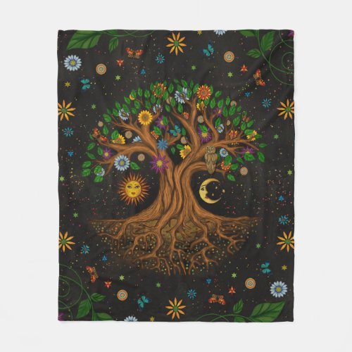 Whimsical Tree of Life _ Yggdrasil Fleece Blanket