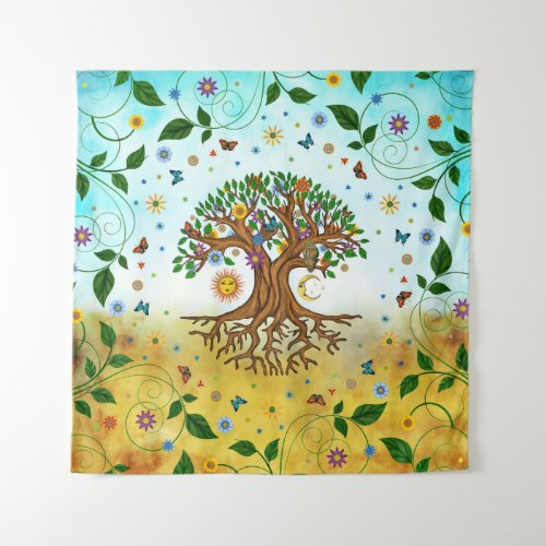 Whimsical Tree of Life _ Yggdrasil Tapestry