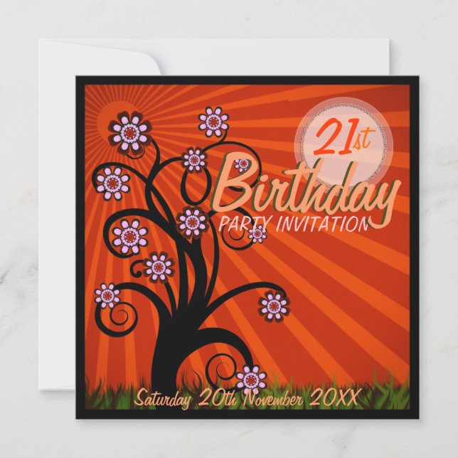 Whimsical Tree Sunshine Age Birthday Invitations (Front)