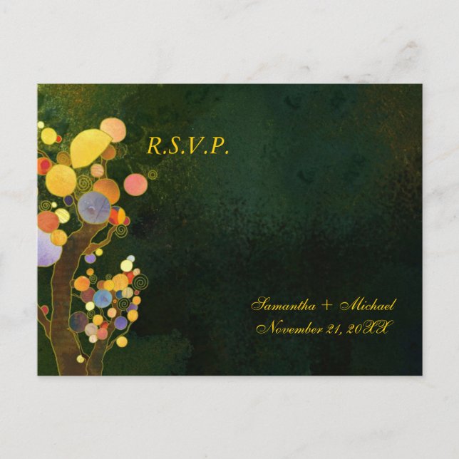 Whimsical Tree Wedding RSVP Invitation Postcard (Front)