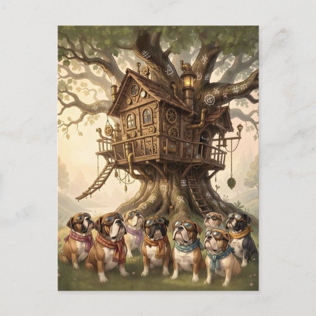 Whimsical Treehouse Built Within a Giant Bulldogs  Postcard (Front)