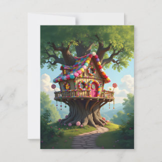 Whimsical Treehouse With Colorful Candies Postcard
