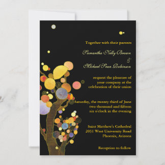 Whimsical Trees Black Wedding Invitations