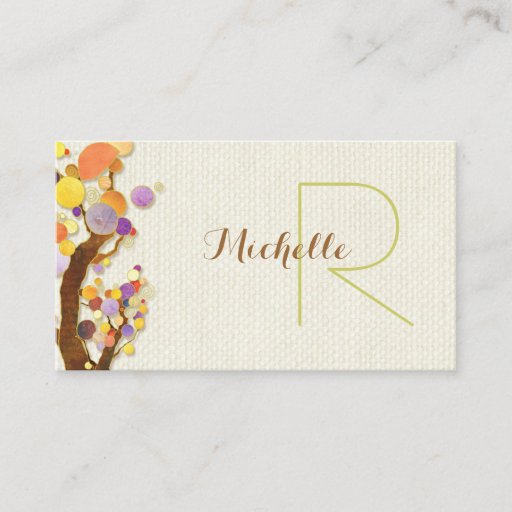 Customizable Whimsical Trees + Burlap Monogram Business Cards