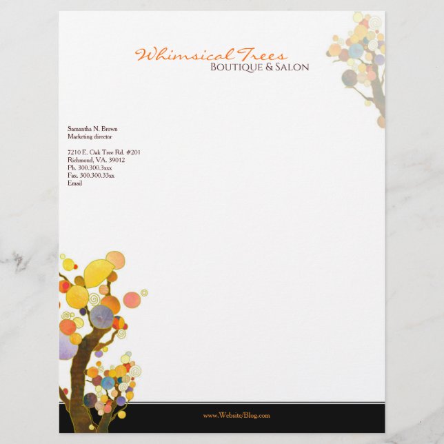 Whimsical Trees Massage Therapy Business Letterhead (Front)