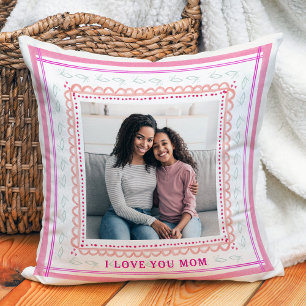 Whimsical Trellis, Dots and Photos   Love You Mom Throw Pillow