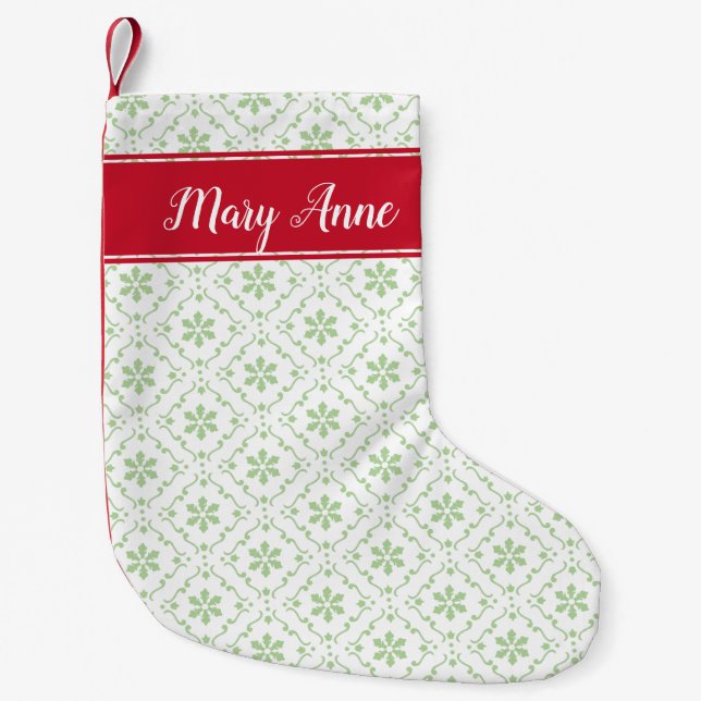 Whimsical Trendy Nordic Pattern Cute Festive Name Small Christmas Stocking (Front)