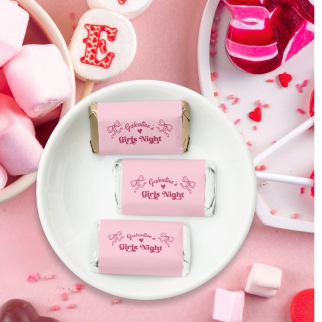 Whimsical Trendy Pink Galentines Day Girls Night  Hershey's Miniatures (galentines day girls night out pink hershey candy snack)