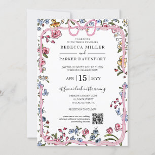 Whimsical trendy Wedding QR Code photo Invitation