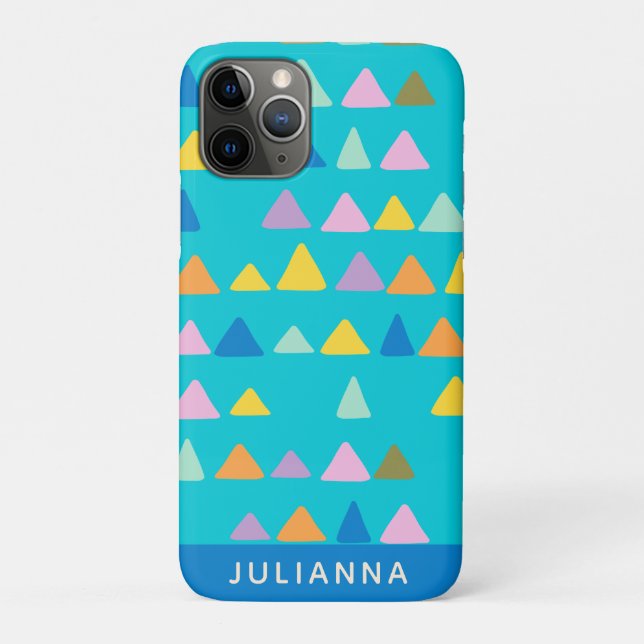 Whimsical Triangle Pattern Turquoise Personalized Case-Mate iPhone Case (Back)