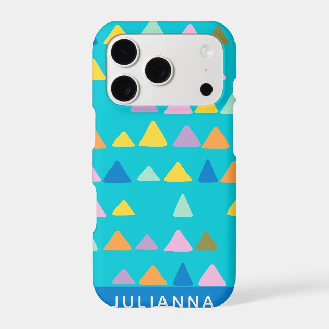 Whimsical Triangle Pattern Turquoise Personalized Iphone Case (Back)