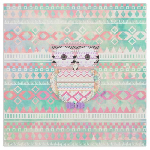 Whimsical Tribal Owl Pastel Girly Tie Dye Aztec Fabric