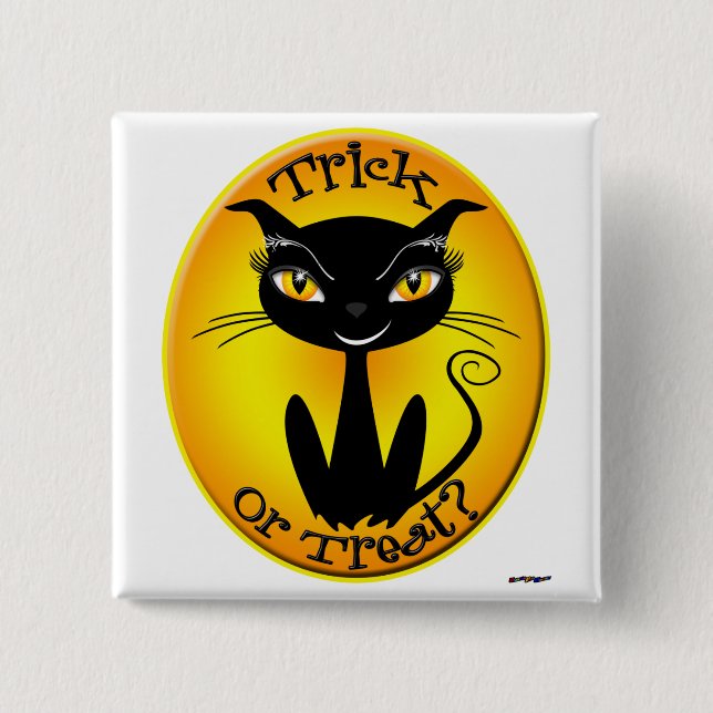 Whimsical Trick or Treat? Cat Pinback Button (Front)