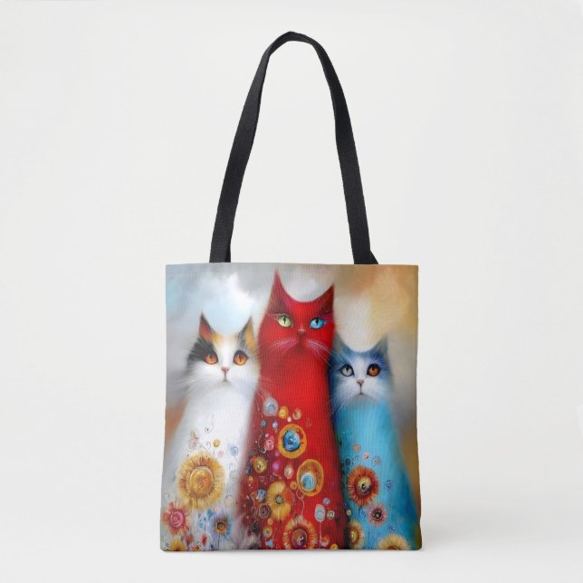 Whimsical Trio of Cats Tote Bag (Front)