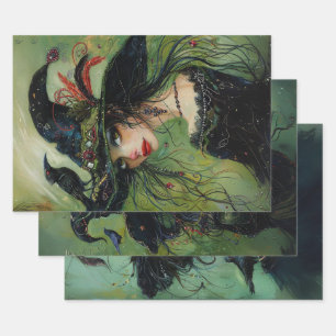 Whimsical Trio Witches #2 Decoupage Wrapping Paper Sheets