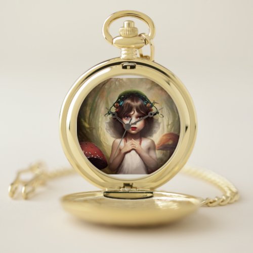 whimsical trippy mushroom lovers  pocket watch