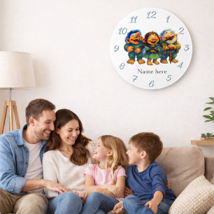 Whimsical Troll Family Decor Kids Custom Name Large Clock