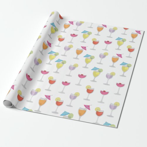 Whimsical Tropical Colorful Cute Cocktail Drinks Wrapping Paper