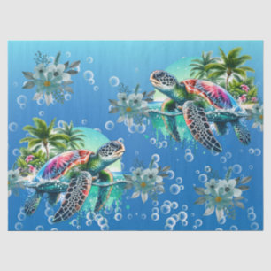 Whimsical Tropical Colorful Sea Turtle Florals Tissue Paper