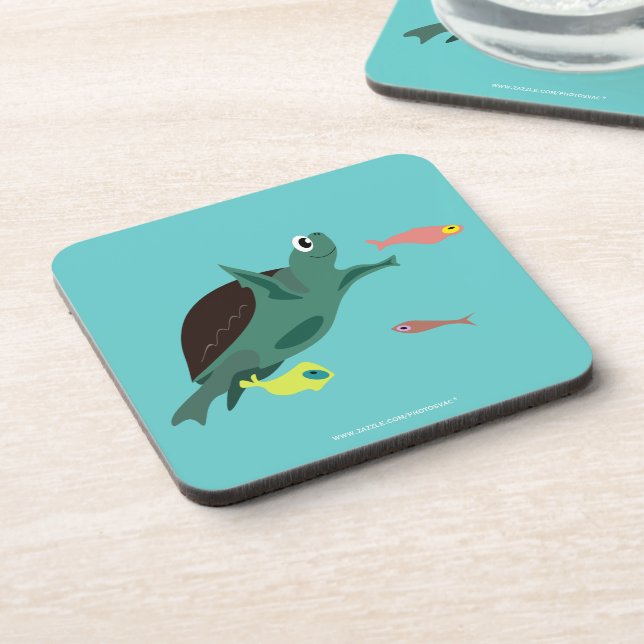 Whimsical Tropical Fish Ocean Art Beverage Coaster (Left Side)