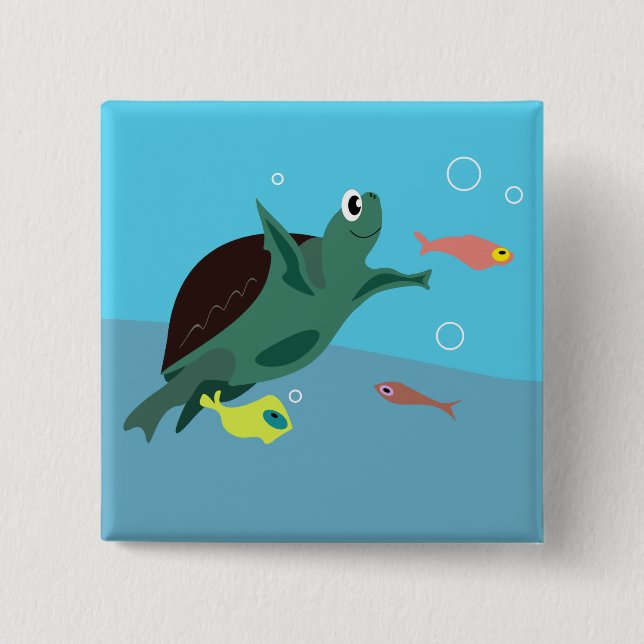 Whimsical Tropical Fish Ocean Art Button (Front)