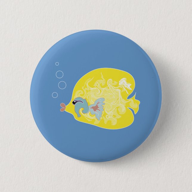 Whimsical Tropical Fish Ocean Art Pinback Button (Front)