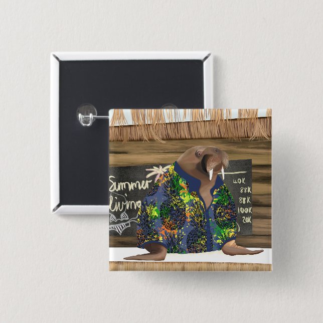 Whimsical Tropical Hawaiian Walrus Marine Life Button (Front & Back)