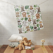Whimsical Tropical Jungle Safari Wild Animals Boy Baby Blanket