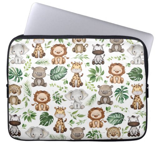 Whimsical Tropical Jungle Safari Wild Animals Laptop Sleeve