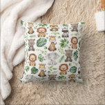 Whimsical Tropical Jungle Safari Wild Animals Throw Pillow<br><div class="desc">Adorable jungle-themed throw pillow featuring cute safari animals and watercolor tropical leaves</div>