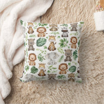 Whimsical Tropical Jungle Safari Wild Animals Throw Pillow