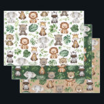Whimsical Tropical Jungle Safari Wild Animals Wrapping Paper Sheets<br><div class="desc">Adorable jungle-themed tissue featuring cute safari animals and watercolor tropical leaves</div>