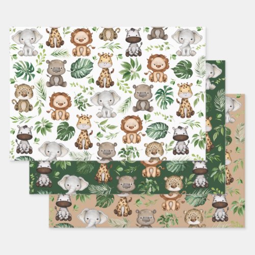 Whimsical Tropical Jungle Safari Wild Animals Wrapping Paper Sheets