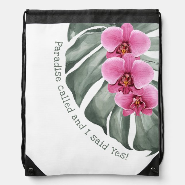 Whimsical Tropical Quote Paradise Called Drawstring Bag (Front)