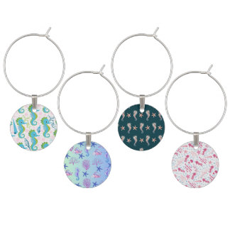 Whimsical Tropical Seahorse Wine Glass Charms - 4