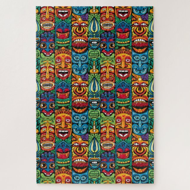 Whimsical Tropical Tiki Masks Jigsaw Puzzle (Vertical)
