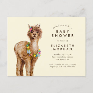 Whimsical Tropical Watercolor Alpaca Baby Shower Invitation Postcard