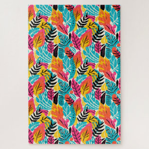 Whimsical Tropical Watercolor Leaves Difficult Jigsaw Puzzle